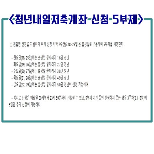 청년내일저축계좌 5부제 신청