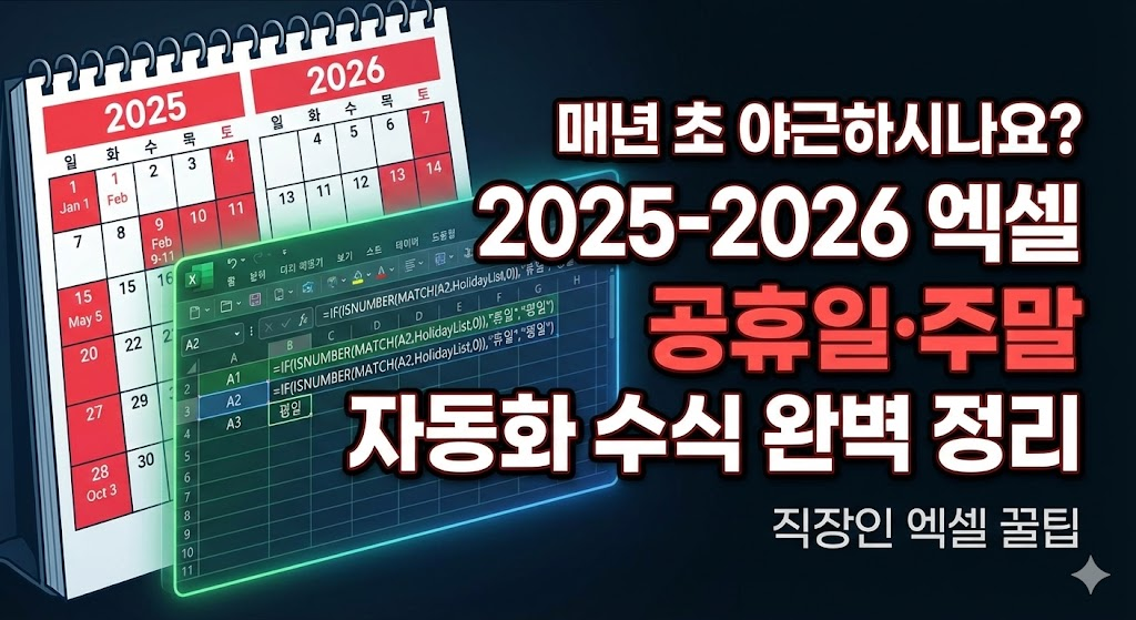 매년 초 야근하시나요? 2025-2026 엑셀 공휴일&middot;주말 자동화 수식 완벽 정리