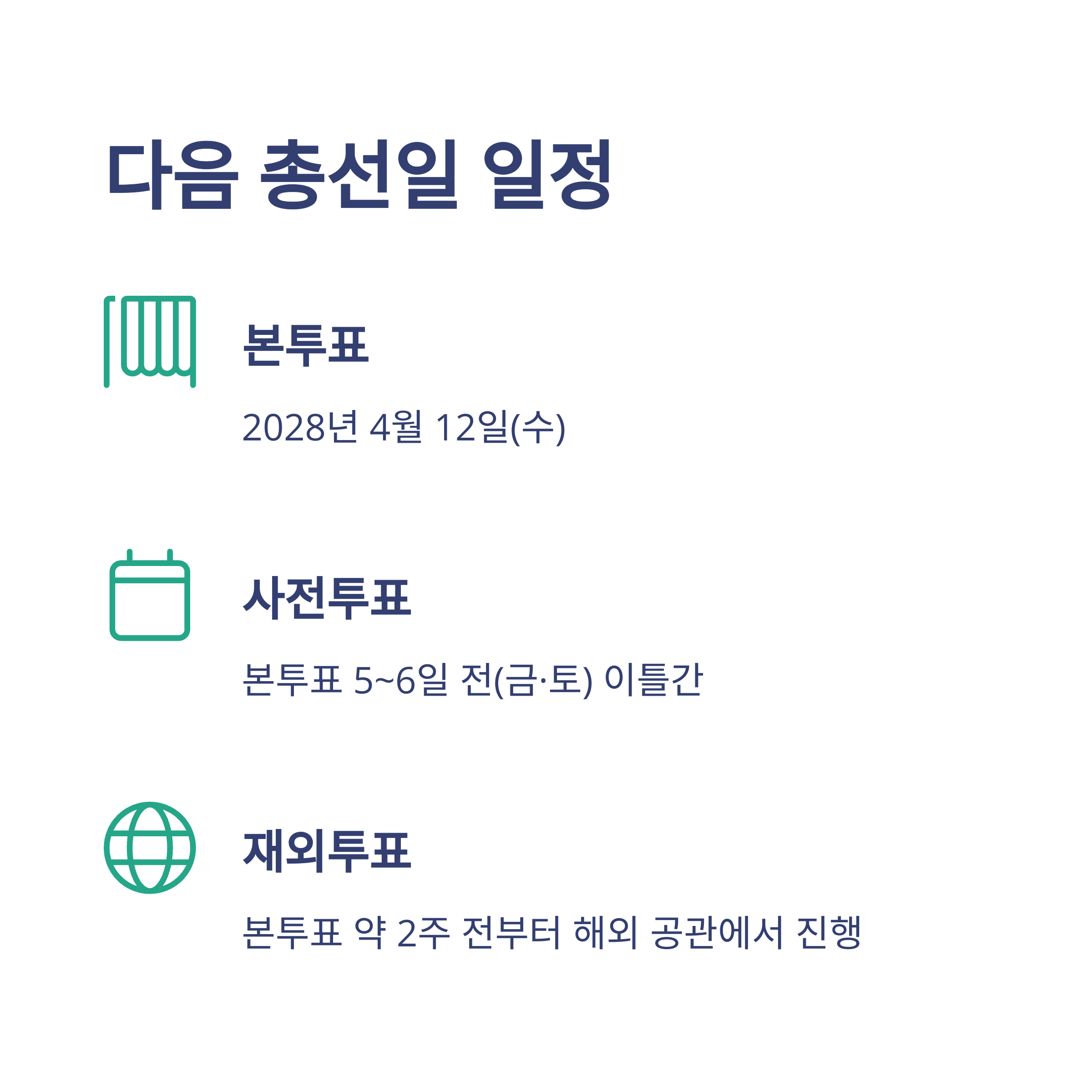 다음 국회의원 선거일, 일정, 사전투표까지 한눈에 정리(공휴일 지정, 공식일자, 체크포인트)3