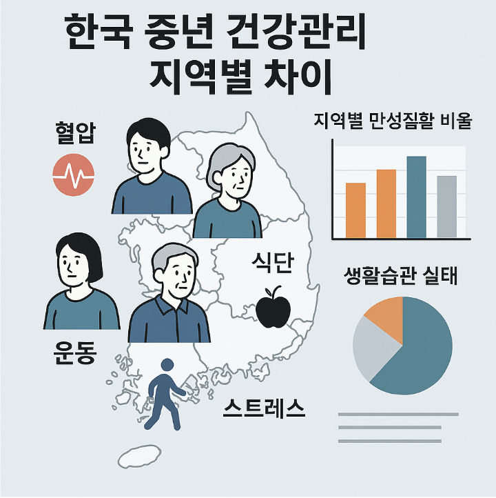 한국 중년 건강관리 지역별 차트