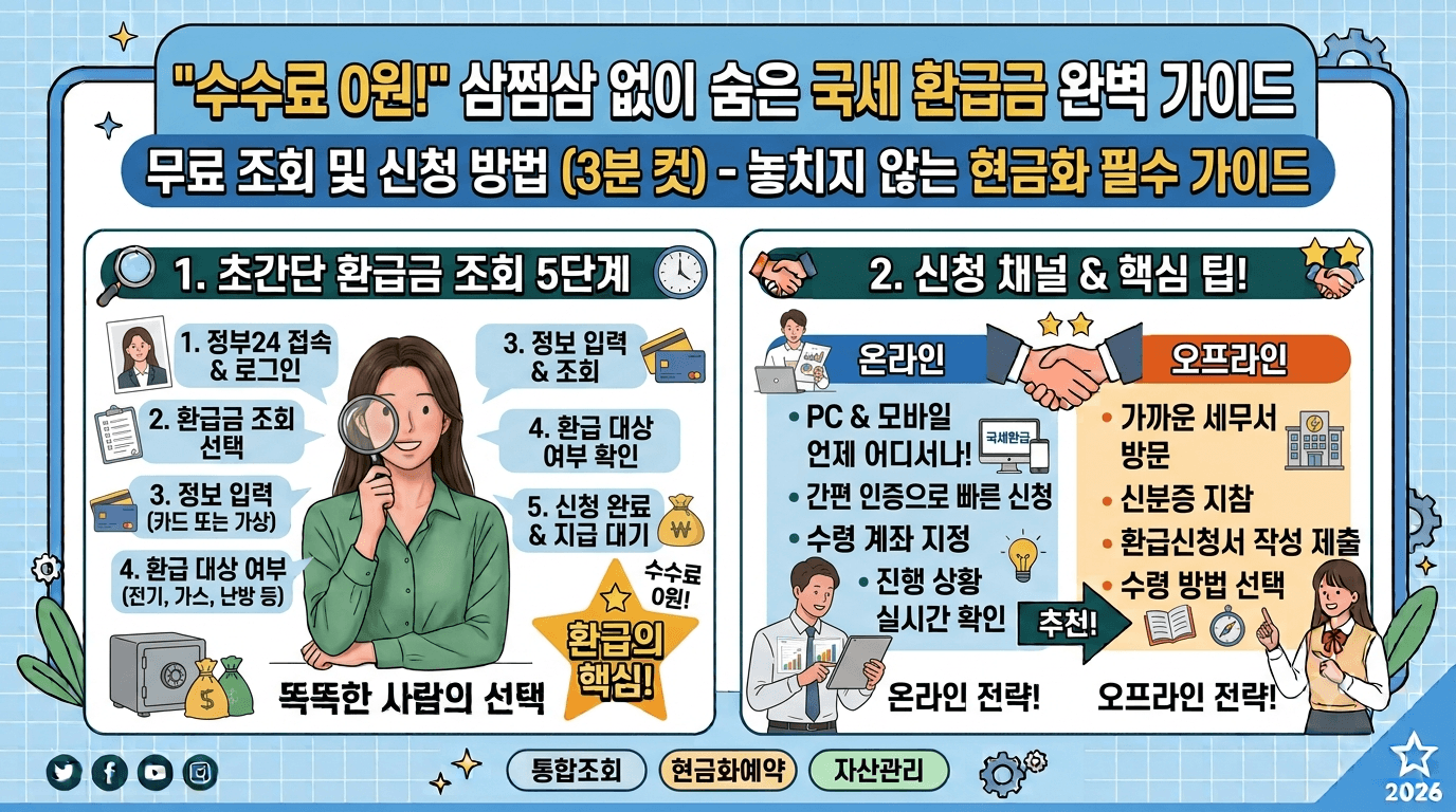 "수수료 0원!" 삼쩜삼 없이 숨은 국세 환급금 무료 조회 및 신청 방법 (3분 컷)