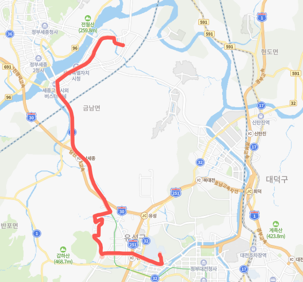 대전1002번버스노선도