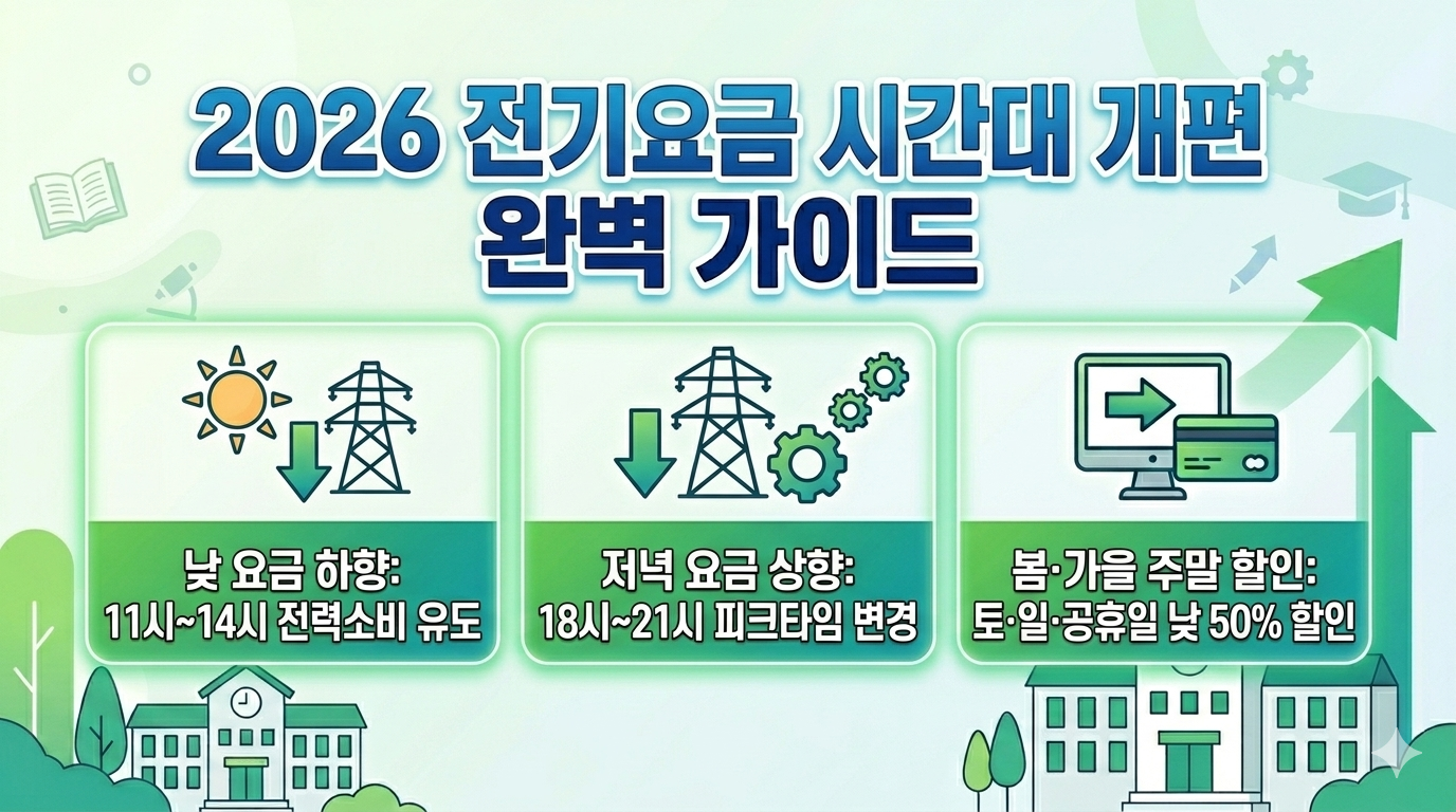 2026년 전기요금 시간대 개편 완벽가이드 안포그래픽, 낮 요금 하향 및 저녁 피크타임 변경 안내