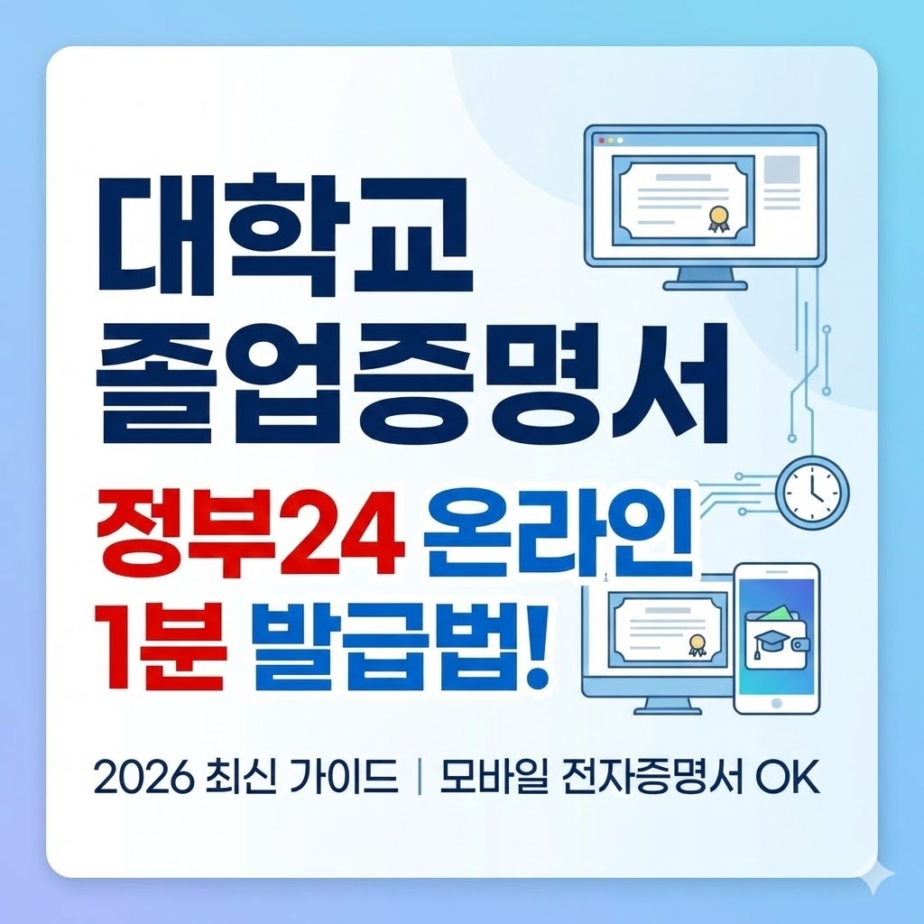 정부24를 이용한 대학교 졸업증명서 온라인 신청 순서와 모바일 전자문서지갑 활용법, 그리고 대학 포털 및 오프라인 방문 발급의 차이점을 비교한 정보성 인포그래픽 이미지