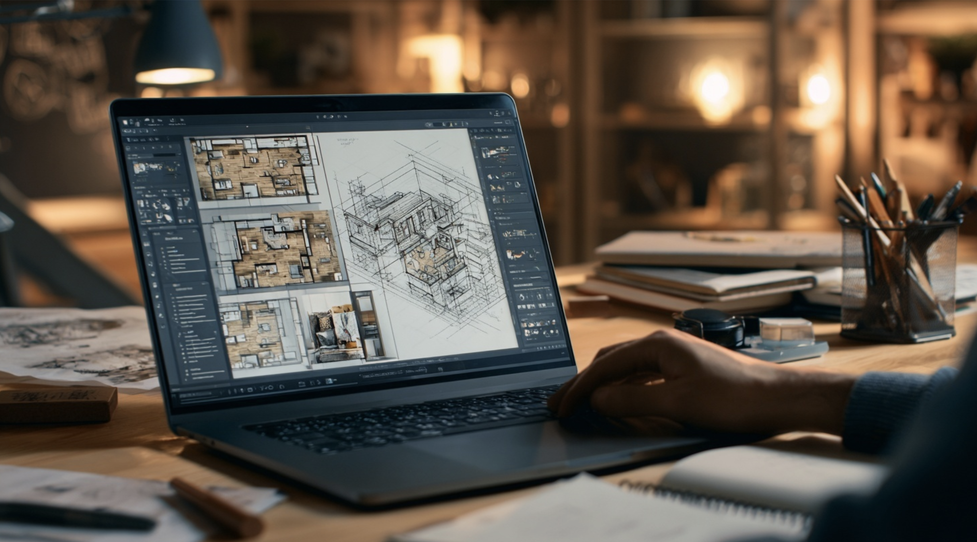 집에서 Stable Diffusion을 이용해 AI 평면도를 생성하고 있는 개인 사용자의 모습