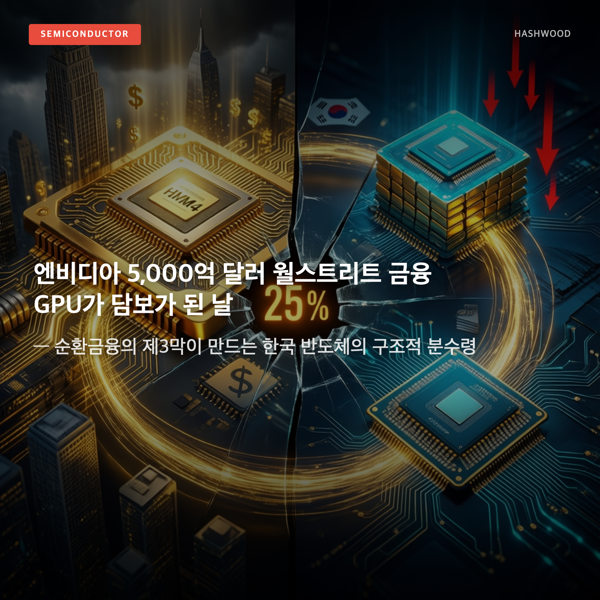 그림: 엔비디아 5,000억 달러 월스트리트 금융 GPU가 담보가 된 날 — — 순환금융의 제3막이 만드는 한국 반도체의 구조적 분수령