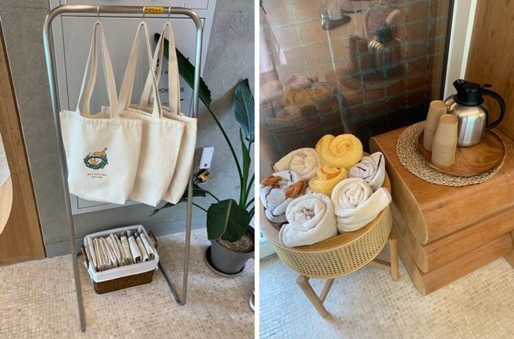 에코백 굿즈 및 담요와 물