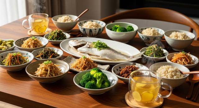 【IMG12 — 역류성 식도염 추천 식단으로 차려진 건강한 밥상 이미지】