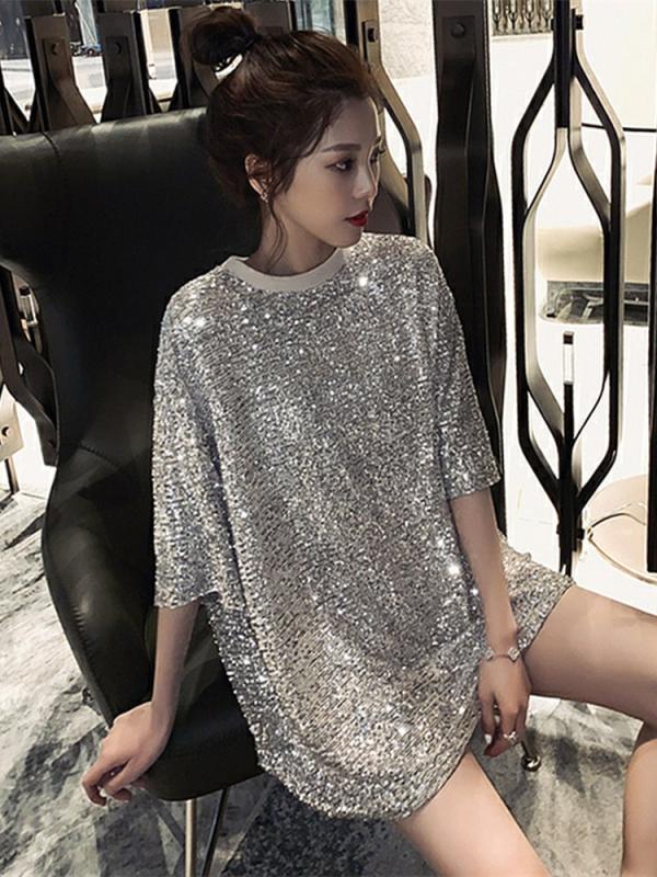 여름 스팽글 반짝이 티셔츠 그물 스팽글 티셔츠 여성 - 반