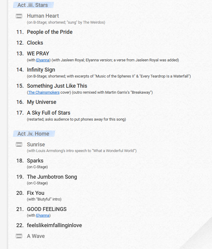 콜드플레이 내한 예상 셋리스트