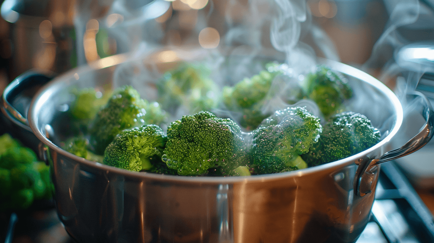 스테인리스-찜통에-담긴-브로콜리-사진