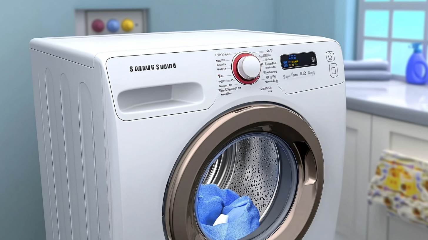 스마트하고 편리한 세탁 솔루션을 강조하는 삼성 세탁기의 자동 세제 디스펜서 장면