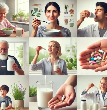 여러가지 형태의 유산균을 섭취하는 모습