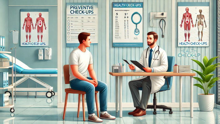 건강검진 받고 있는 사람을 그린 그림