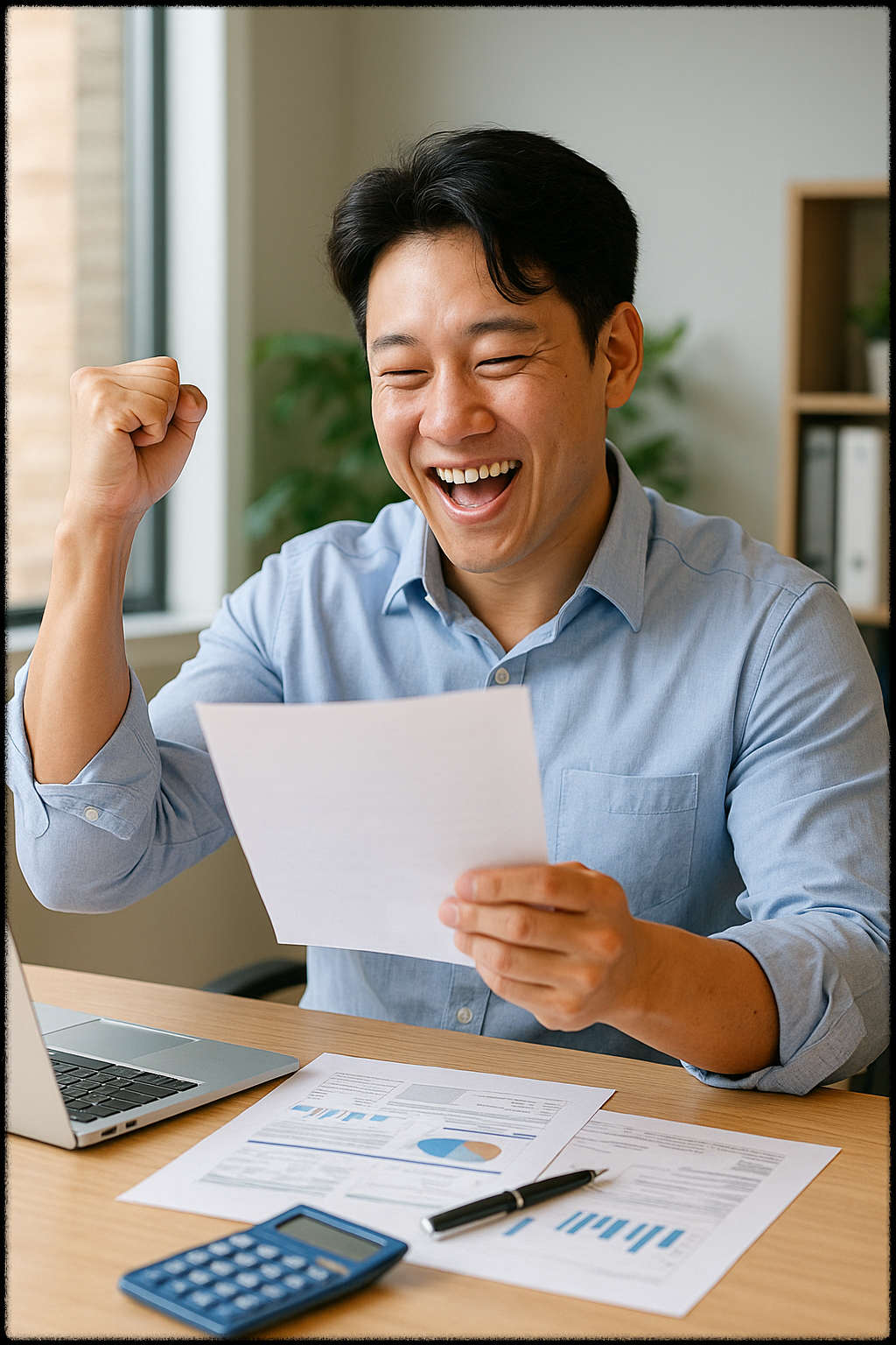 연말정산 환급으로 기뻐하는 남성