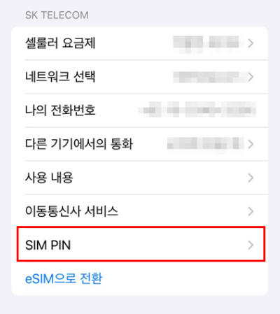 아이폰 SIM PIN 설정- SIM PIN 선택