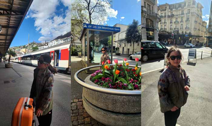몽트뢰기차역 도착, 봄을 알리는 몽트뢰의 빨간 튤립, 호텔로 가는 몽트뢰 거리에서