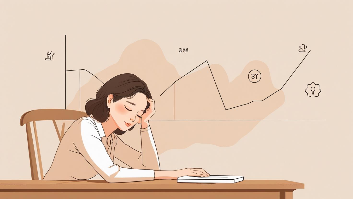 식후 혈당스파이크로 인해 졸음이 오는 중년여성의 모습