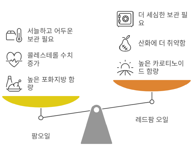 팜오일과 레드팜 오일의 건강 및 보관 고려 사항