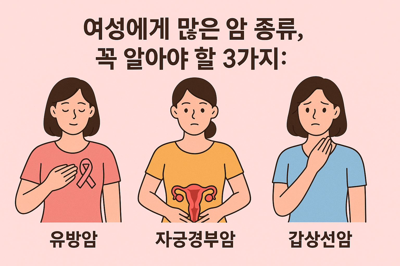 여성에게 많은 암 종류, 꼭 알아야 할 3가지: 유방암, 자궁경부암, 갑상선암