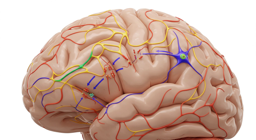 뇌 속 도파민 활동을 그래픽으로 표현한 장면