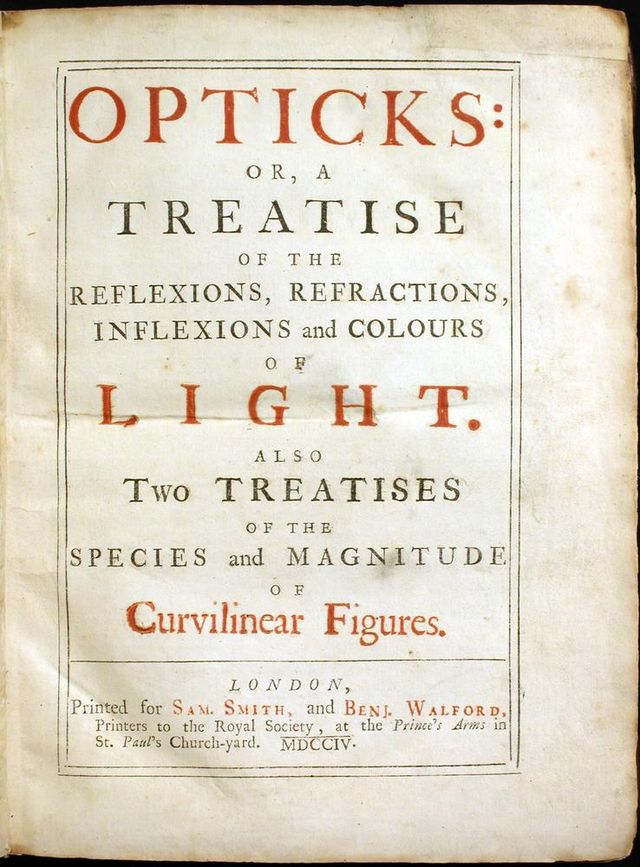 뉴턴의 광학연구가 담긴 Opticks