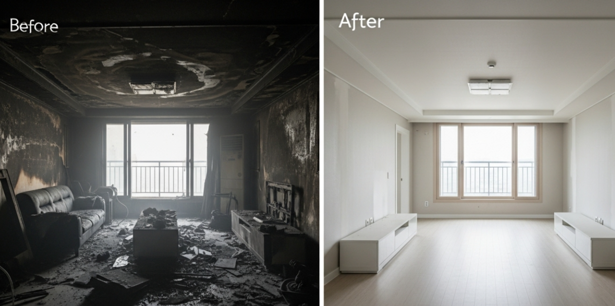 의정부시 화재복구 공사 전후 모습