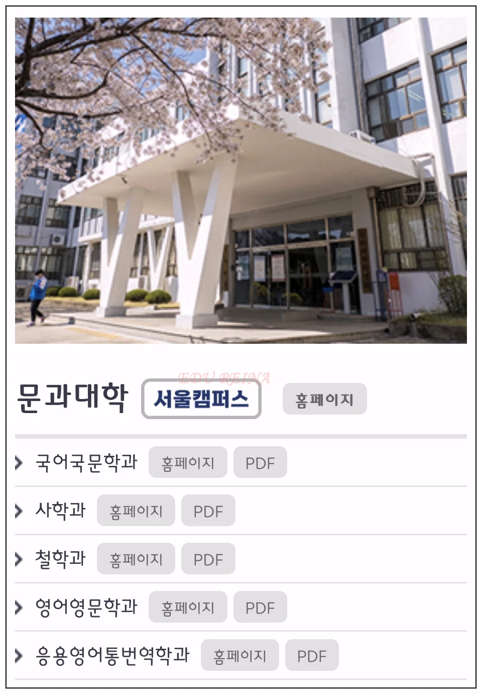 경희대-문과대학-학과종류