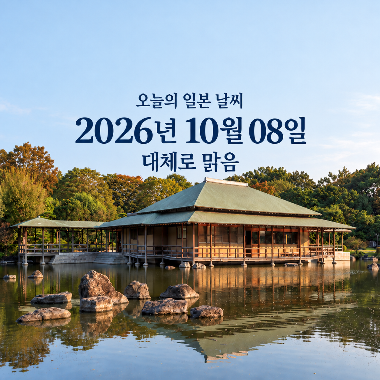 오늘의 일본 날씨 2026년 10월 08일 대체로 맑음 — 오사카 다이센공원 일본정원 사진 기반 대표 이미지