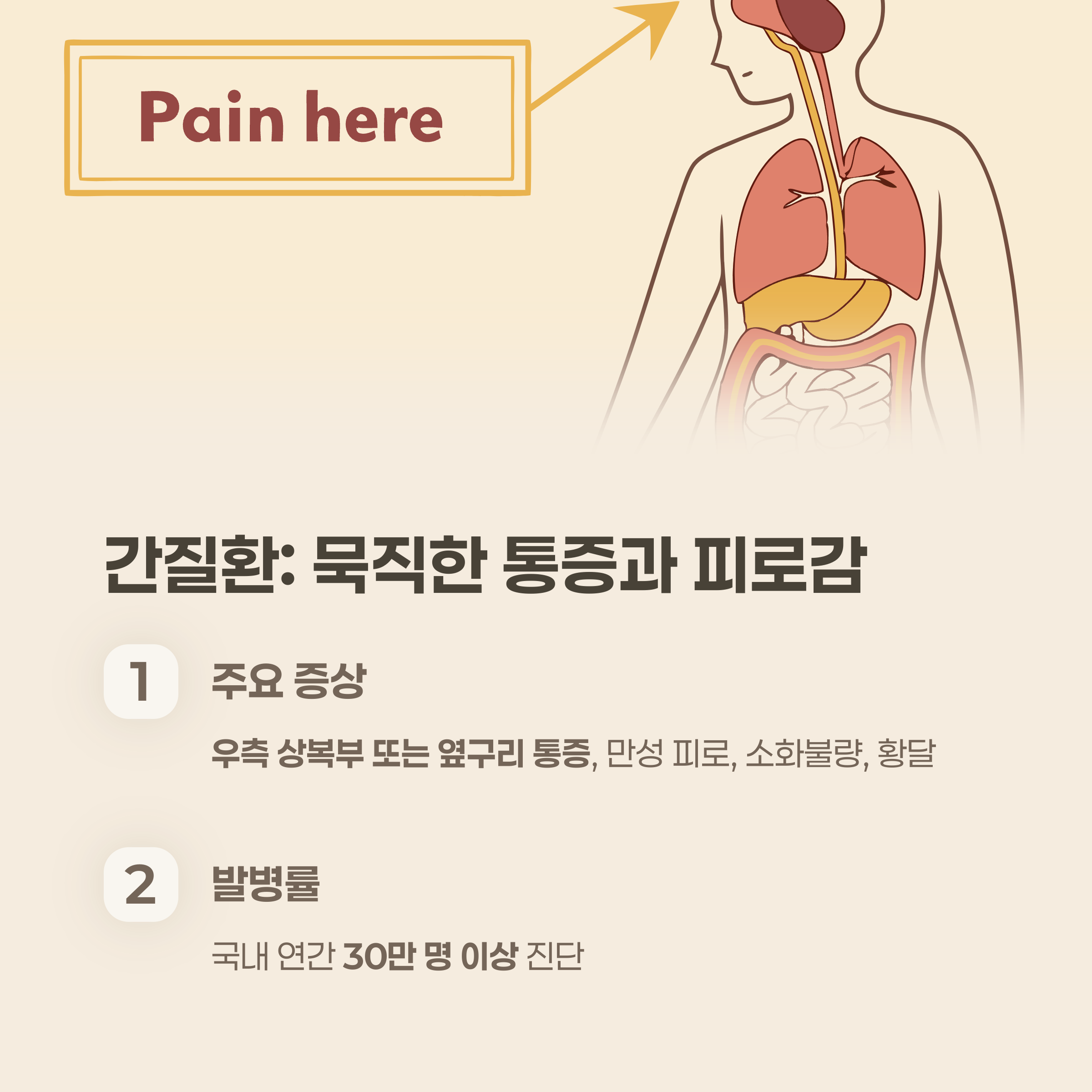 간질환: 묵직한 옆구리 통증과 피로감이 동반된다면