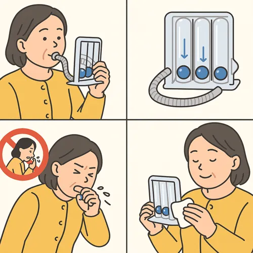 호흡재활 기구 사용 주의사항 예시 만화이미지