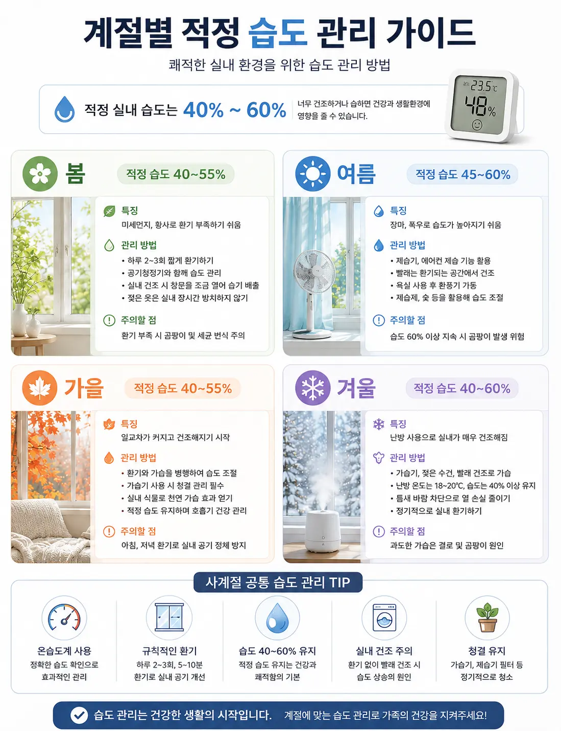 봄 여름 가을 겨울 적정 실내 습도 관리 방법
