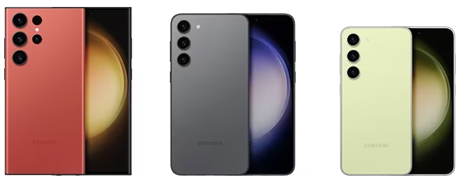 삼성단독컬러사진 좌측부터 S23울트라 레드, S23+ 그라파이트, S23 라임 출처 삼성전자 홈페이지