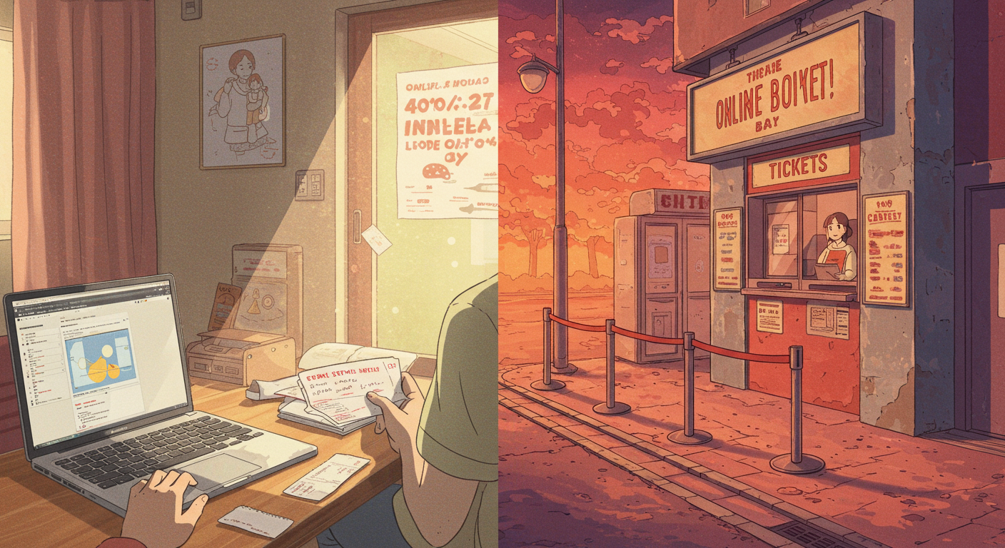 온라인 예약과 현장 발권을 비교하는 장면