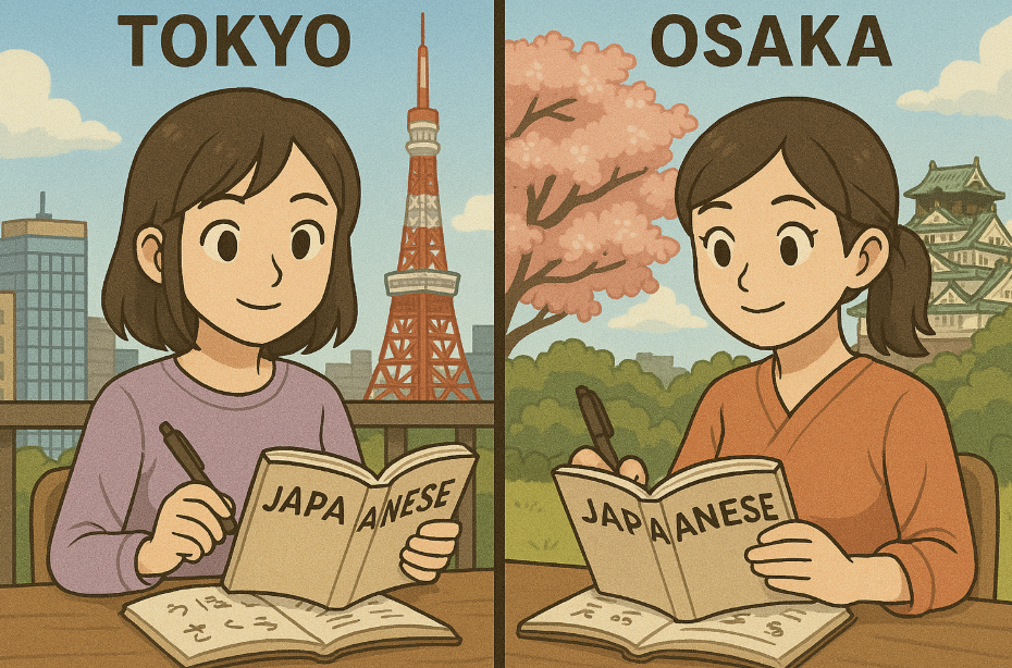 도쿄, 오사카에서 어학연수하는 모습 비교 사진
