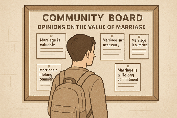 결혼 관련 의견을 읽는 청년