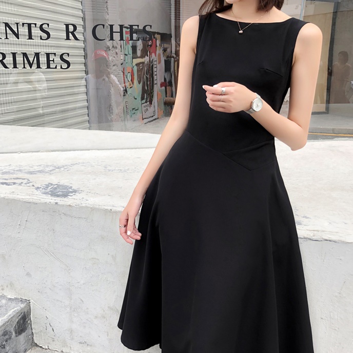 여름 나시원피스 블랙 보트넥 민소매 정장 하객원피스