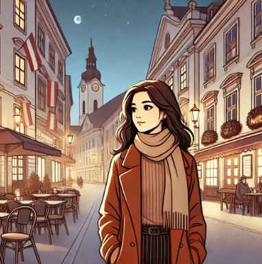 오스트리아 밤에 외출하는 여성의 모습