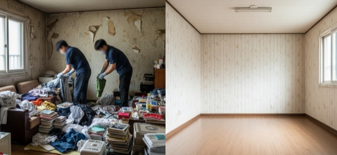 하동 고독사청소 및 정리 후 도배 모습