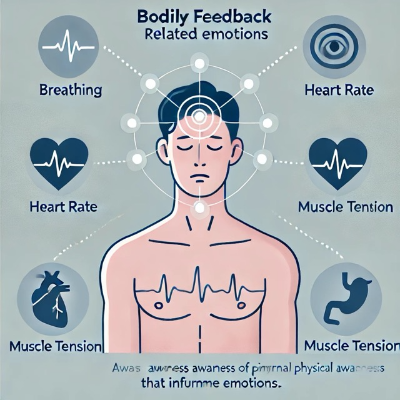내부 신호, 호흡, 심장 박동 등을 인식하는 신체 피드백에 관한 이미지.