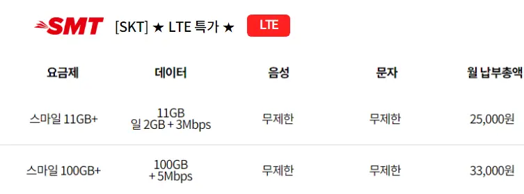 SKT-SMT(스마텔)-알뜰폰-전화,문자,데이터-무제한-요금제-추천