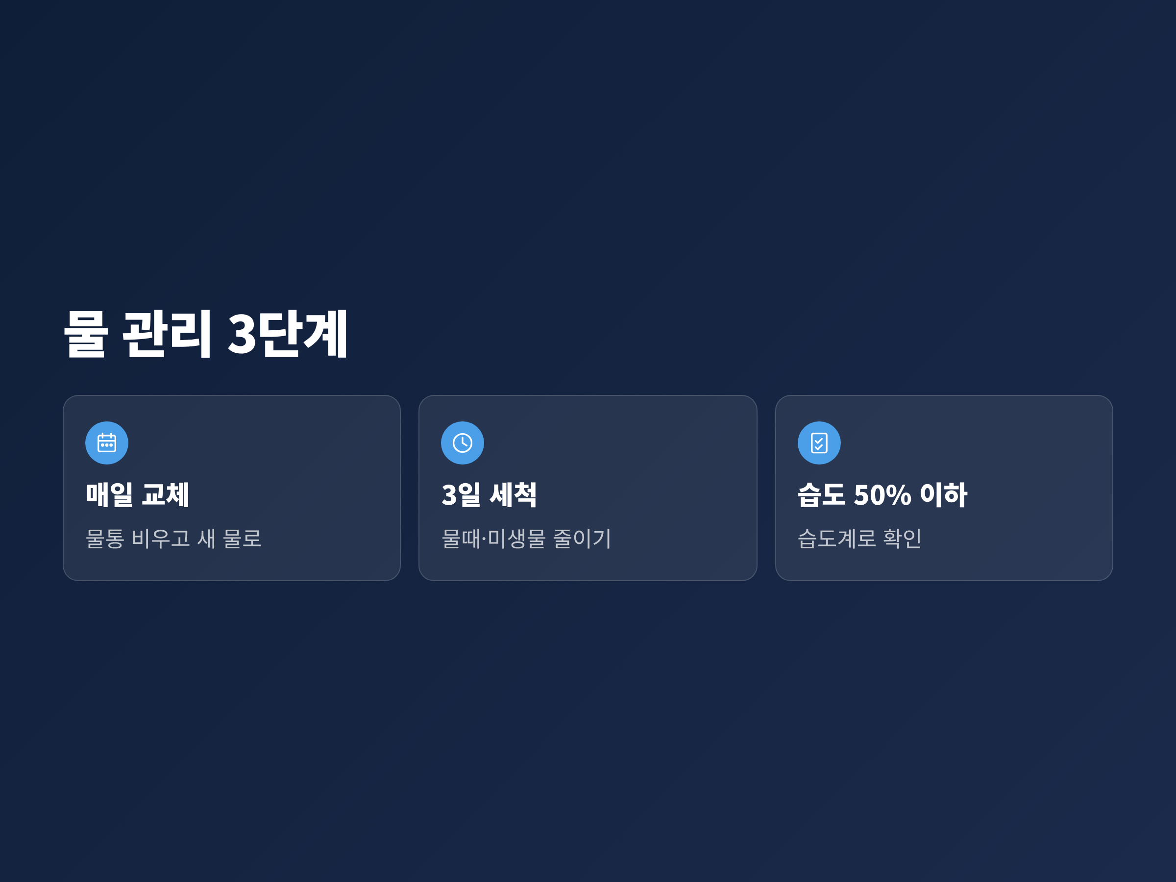 가습기 물을 매일 교체하고 3일마다 세척하며 습도를 50% 이하로 유지하는 관리 순서