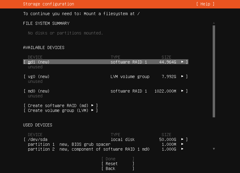 raid 파티션 설정 결과 확인