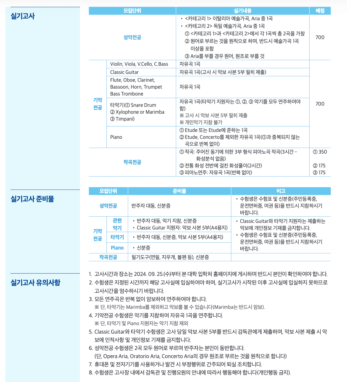 2025학년도 가천대 수시 음악 실기고사