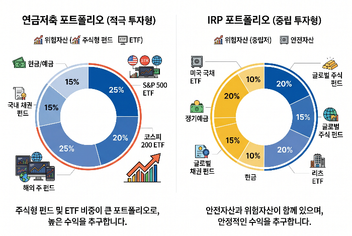 연금저축과 IRP의 자산배분 방식 차이를 비교한 이미지