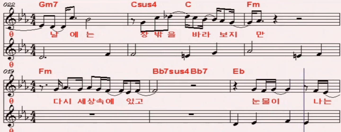 푸른하늘 눈물나는 날에는 악보