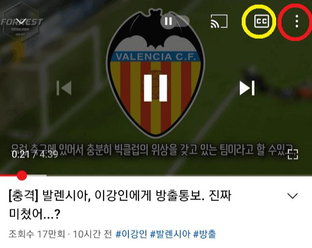 모바일에서는 cc를 터치한다