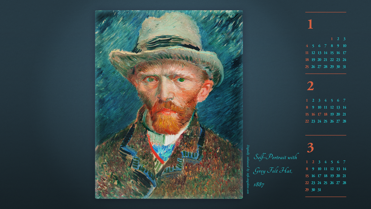 01 회색 펠트 모자를 쓴 자화상, F295 B - 2026년2월 달력배경화면