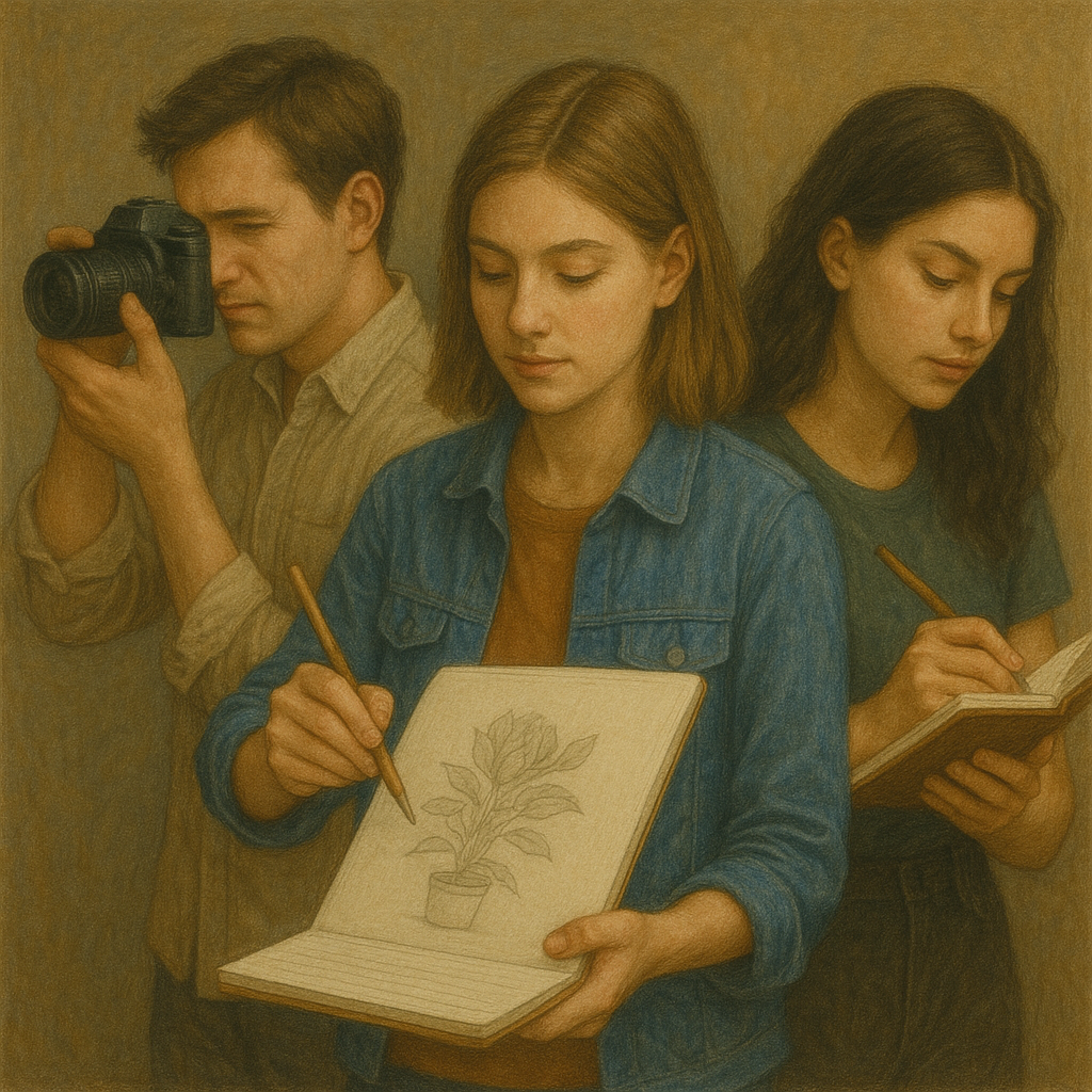 사진찍기, 그림그리기, 에세이 쓰기 이미지