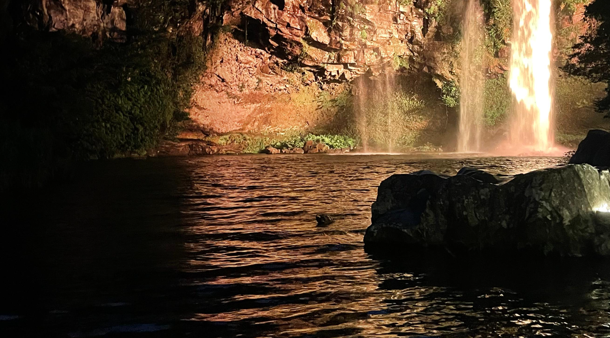 수면을 따라 번지는 주황빛 도는 노란 조명